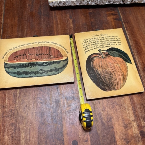 2 Vintage John Rutherford Gourmet Plaques-Apple & Watermelon on Red Wood - Picture 6 of 9